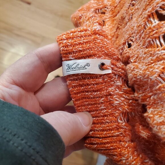 WOOLRICH SZ XS/S Open Weave 3/4 Sleeve Peach Orange Ombre Cotton Blend Sweater - Picture 8 of 10